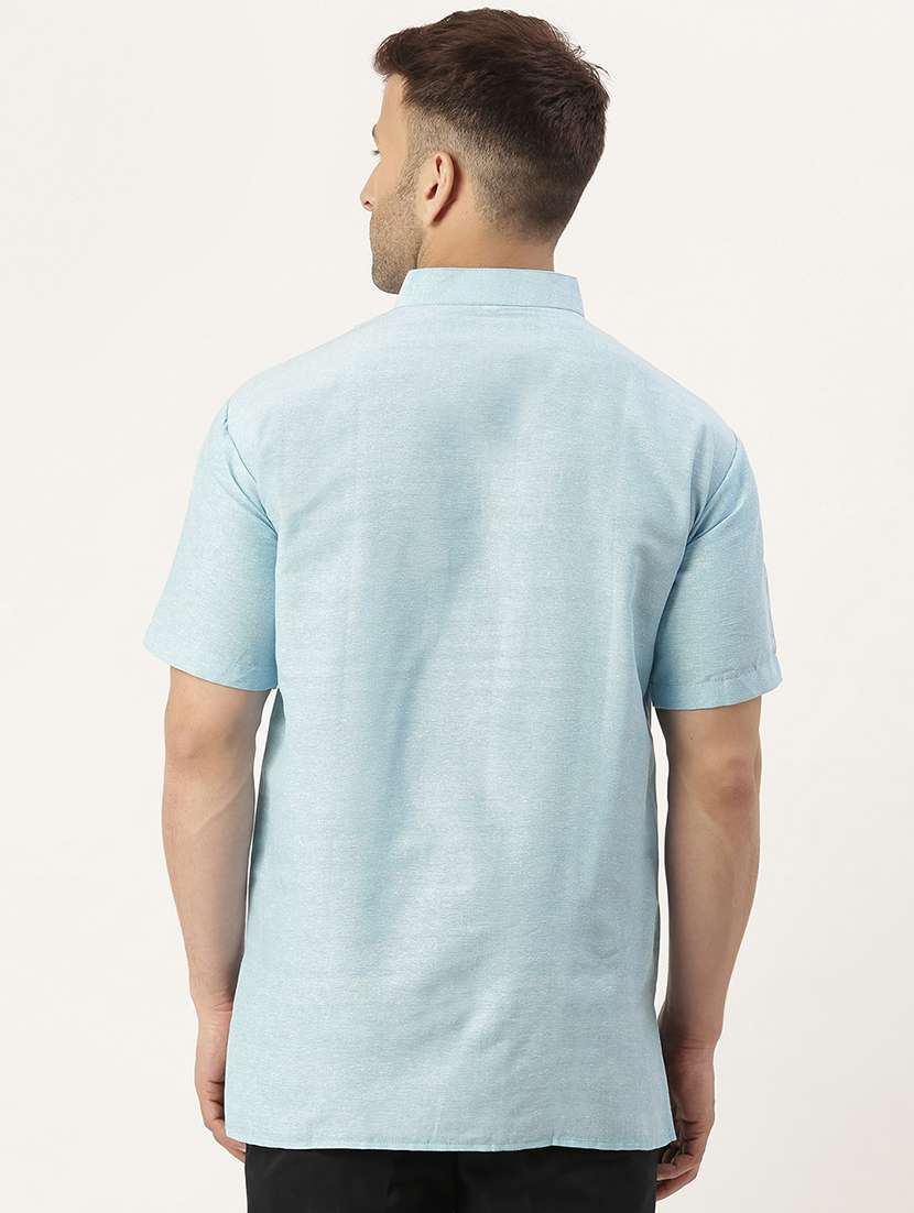 light blue cotton blend short kurta - 20766888 - Standard Image - 2