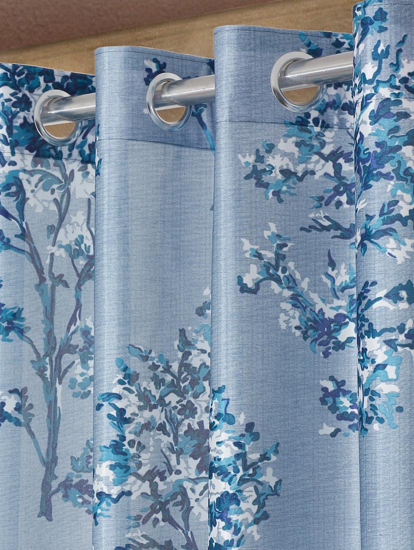 fashion string 3 pieces floral blossoms eyelet polyester long door curtains - 9 feet, blue - 20766910 - Standard Image - 2