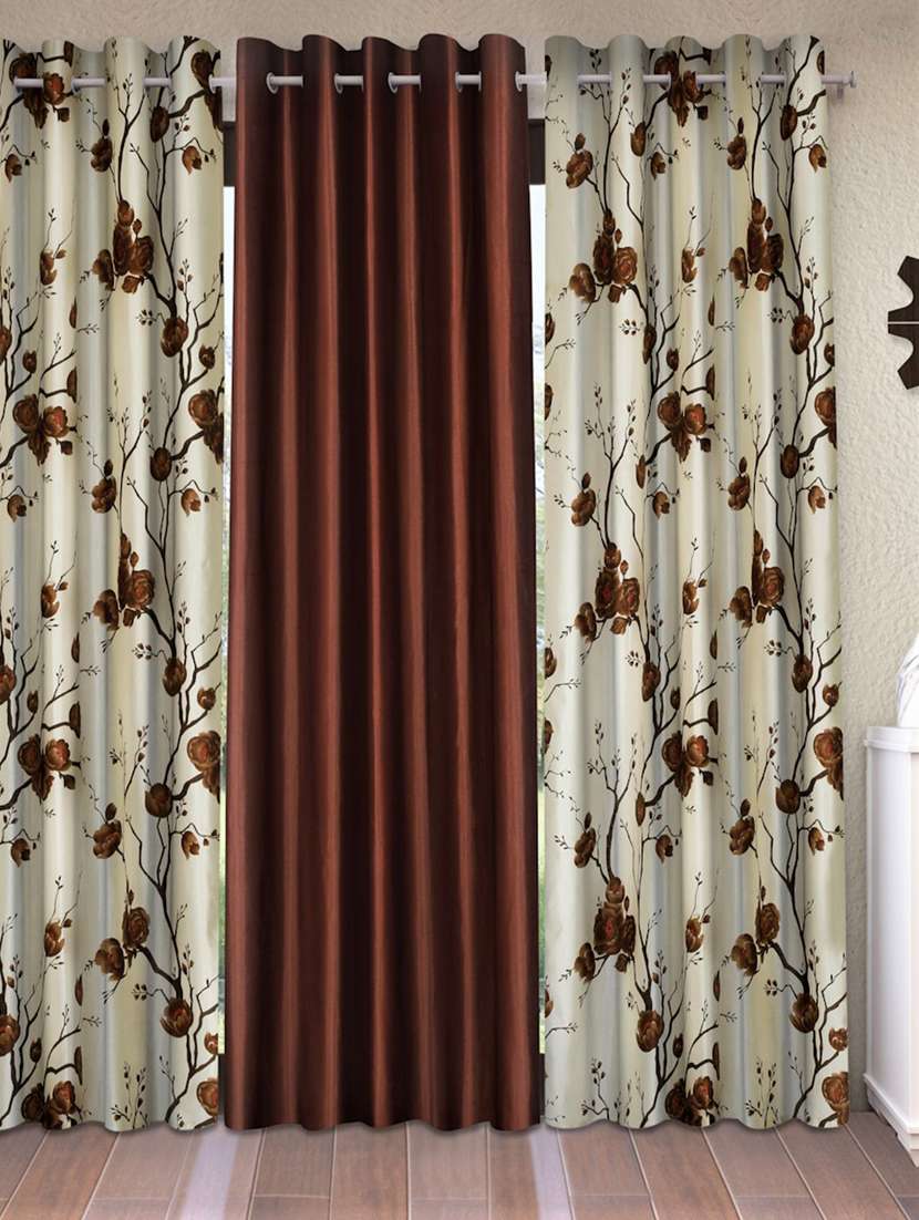 fashion string 3 piece 3d tulips eyelet polyester window curtains - 5 feet, brown