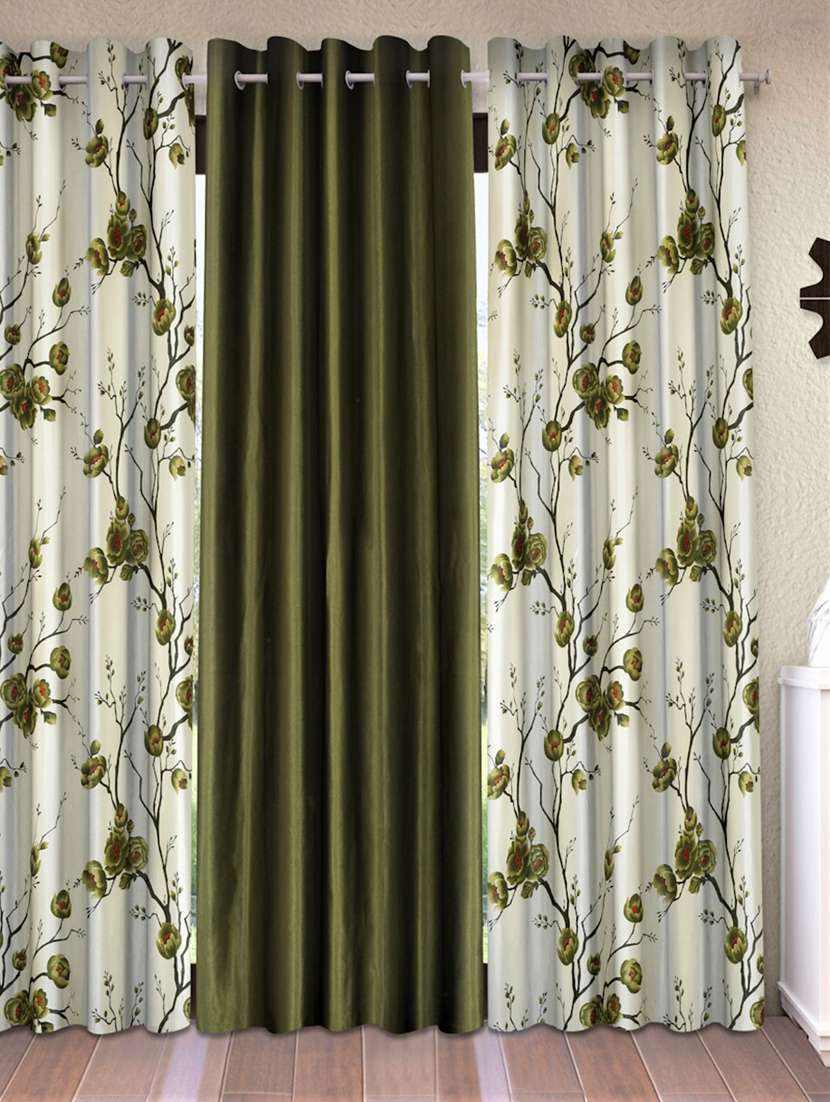 fashion string 3 piece 3d tulips eyelet polyester door curtains - 7 feet, green