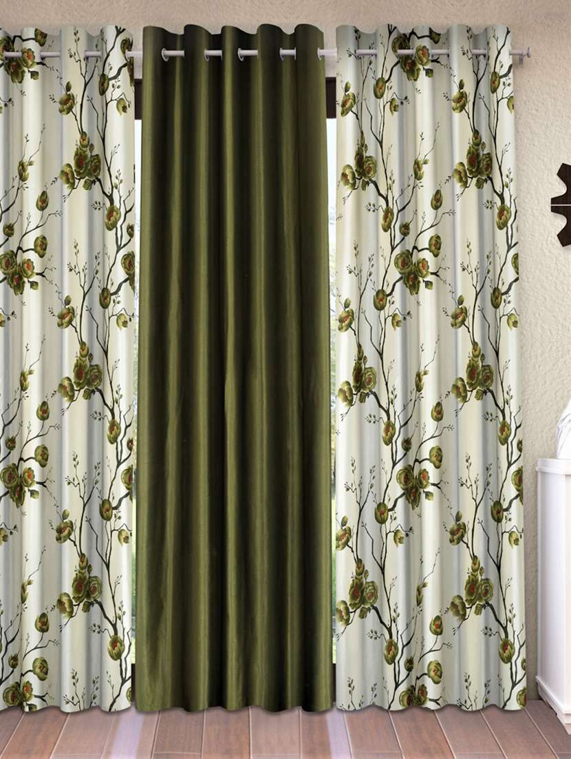 fashion string 3 piece 3d tulips eyelet polyester window curtains - 5 feet, green