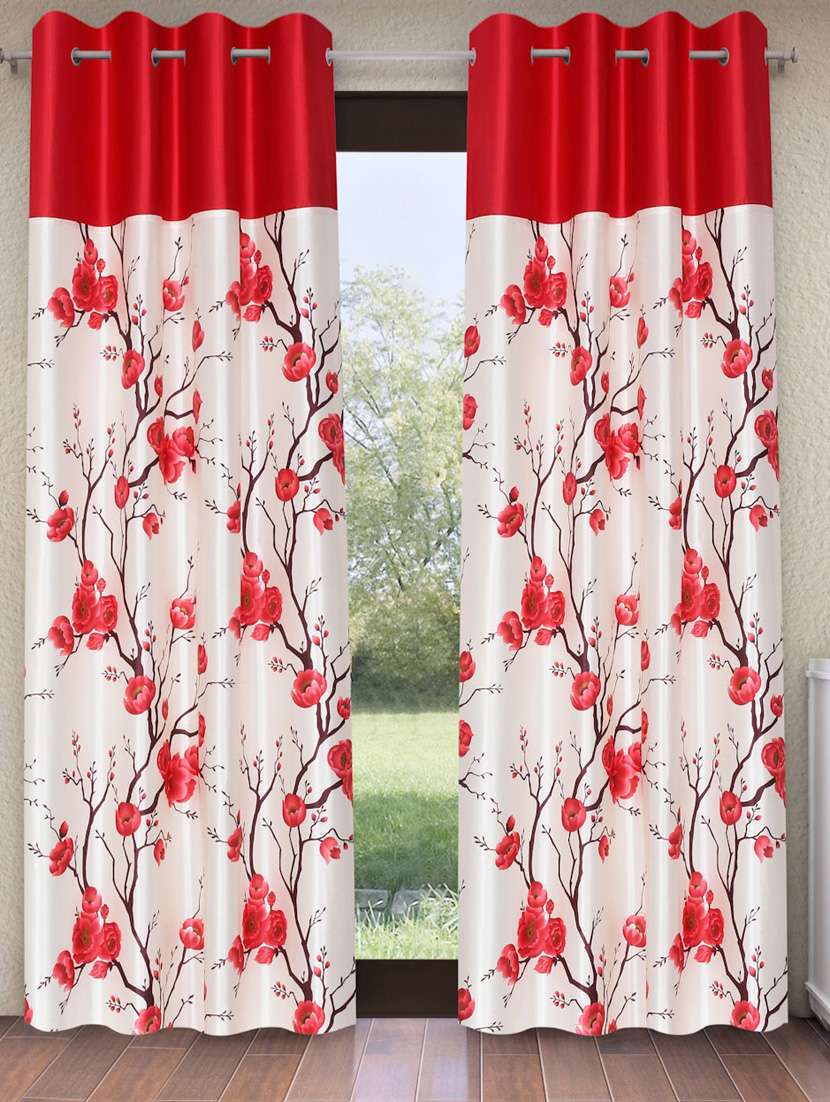 fashion string 2 pieces solid patch 3d tulip eyelet polyester door curtains - 7 feet, red