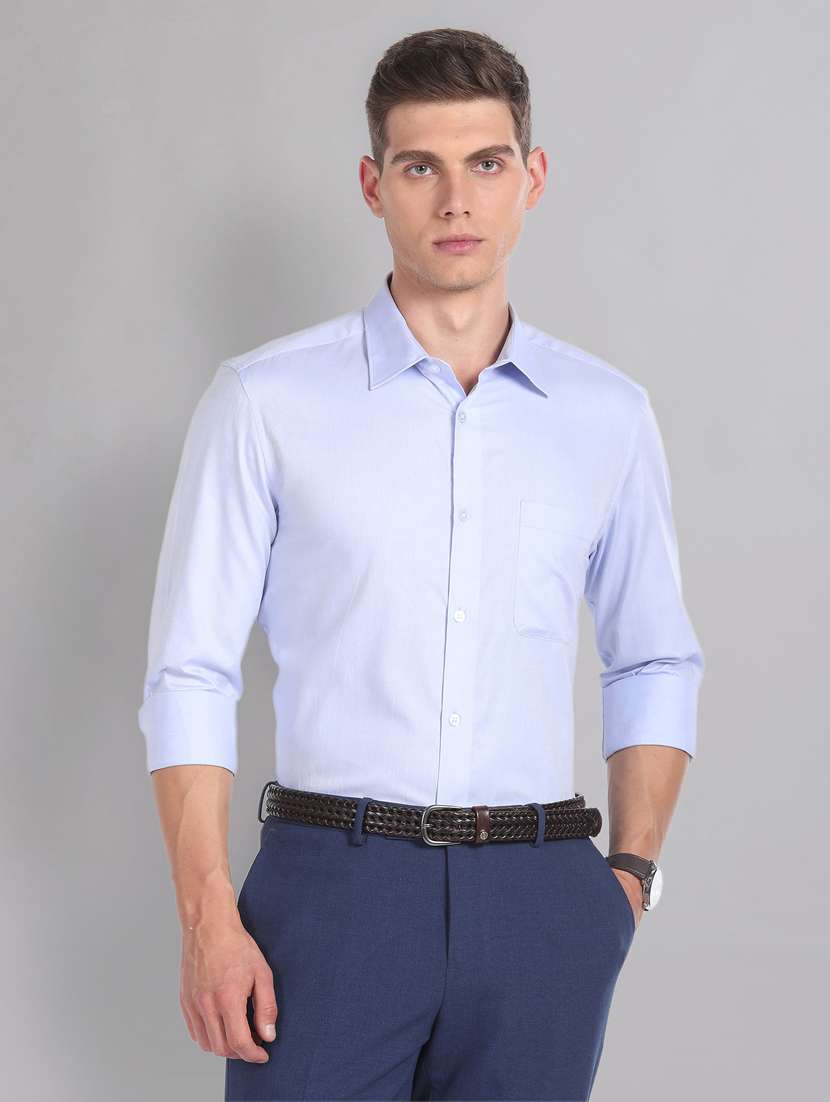 solid light blue pocket detailed formal shirt
