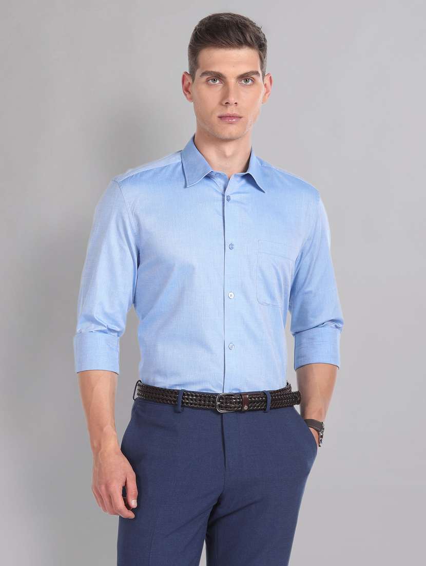 solid light blue pocket detailed formal shirt