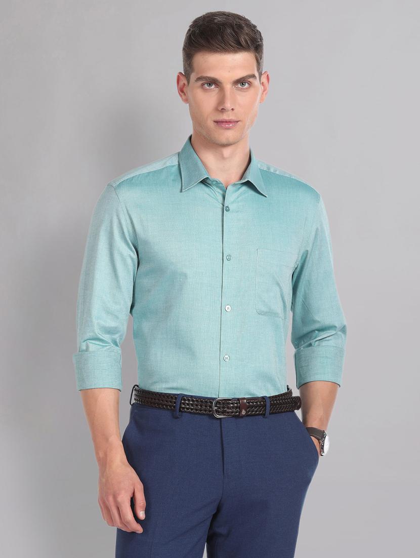 solid green pocket detailed formal shirt - 20766977 -  Zoom Image - 0