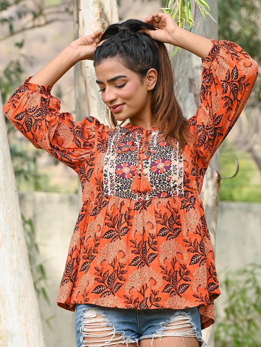 women orange embroidered peplum top - 20767032 - Zoom Image - 0