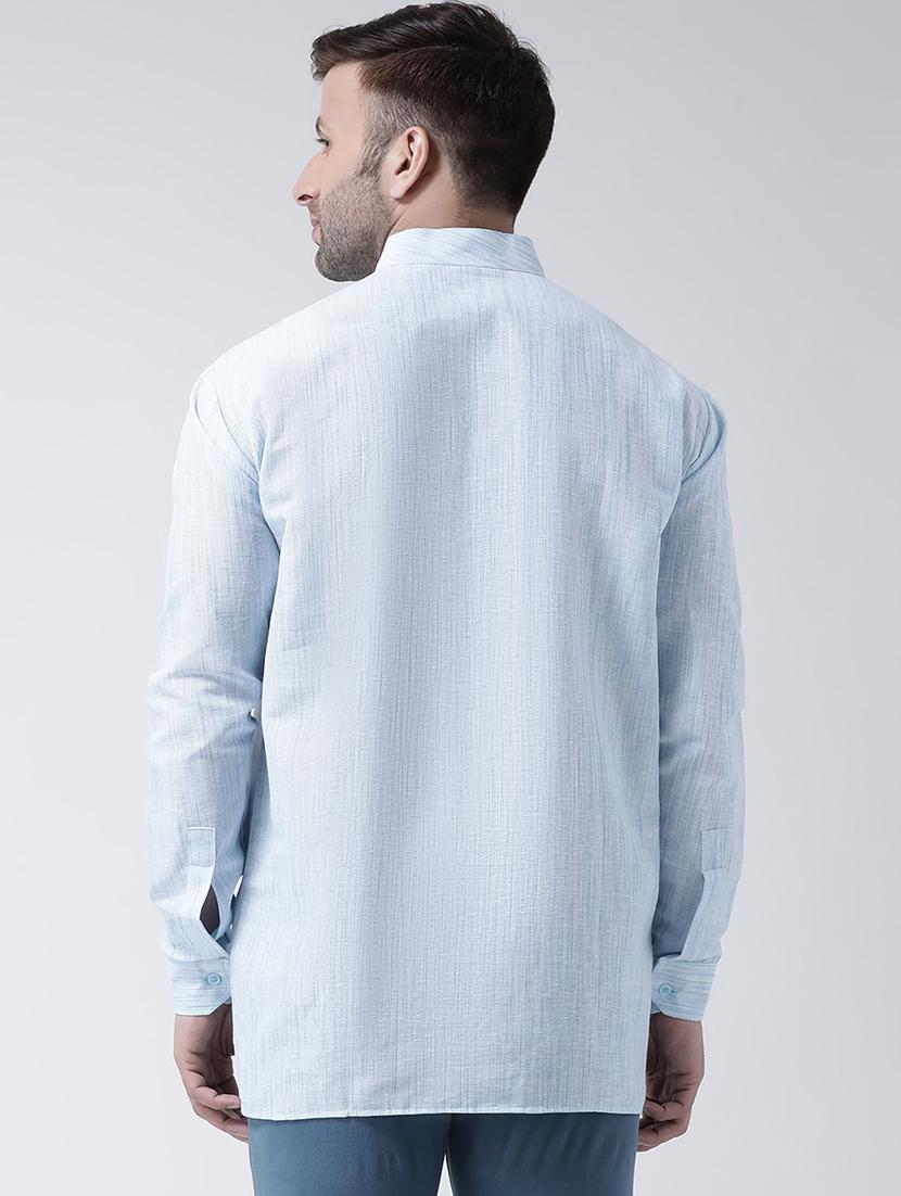 light blue cotton blend short kurta - 20767053 - Standard Image - 2