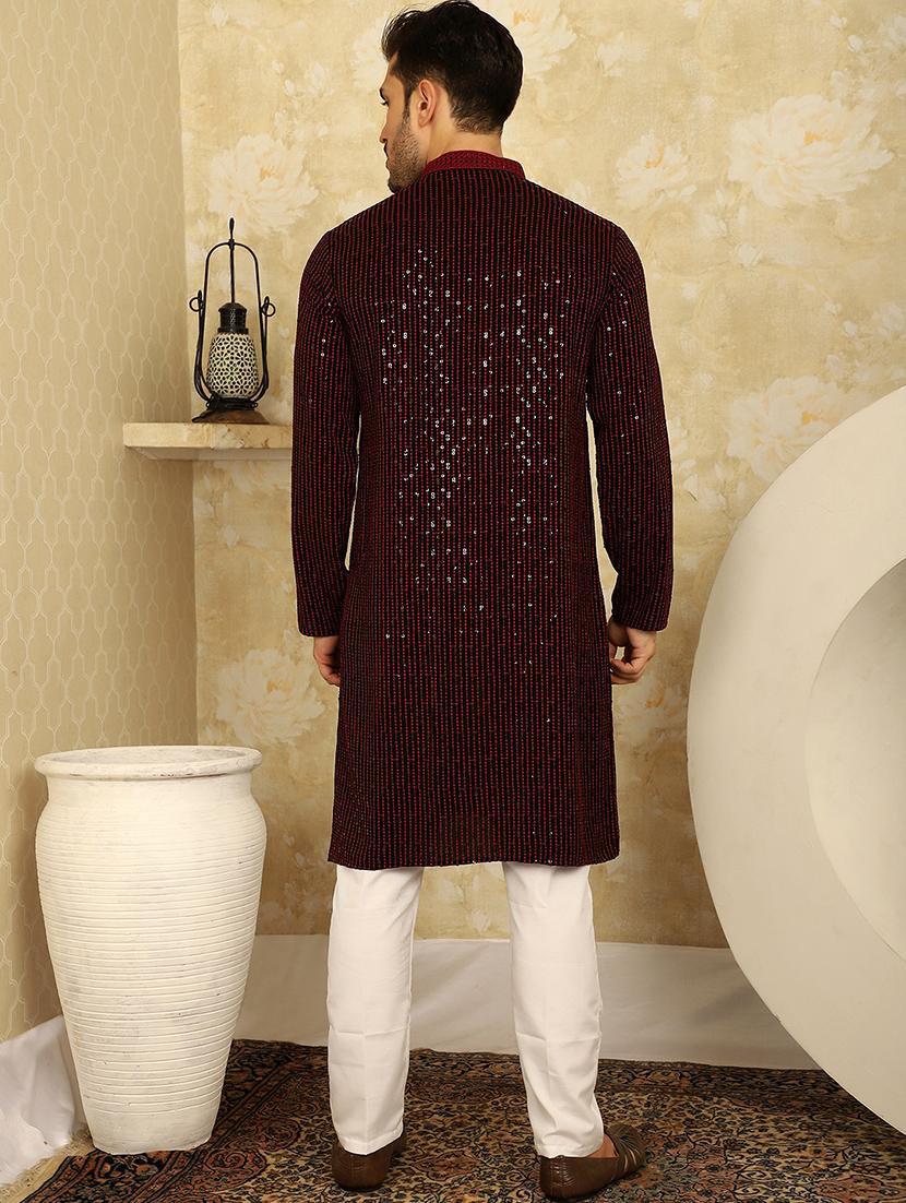 men's sequins chikankari embroidered kurta with pyjama - 20767170 - Standard Image - 2