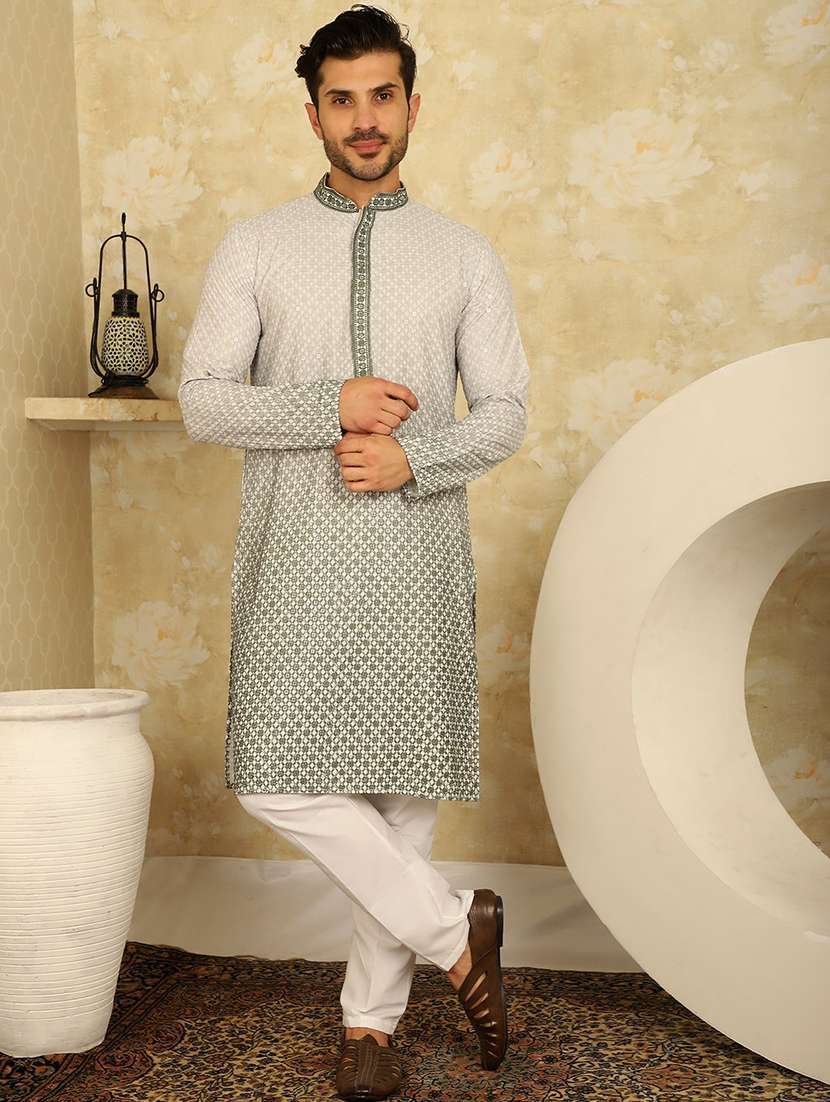 men embroidered kurta pyjama ethnic wear set