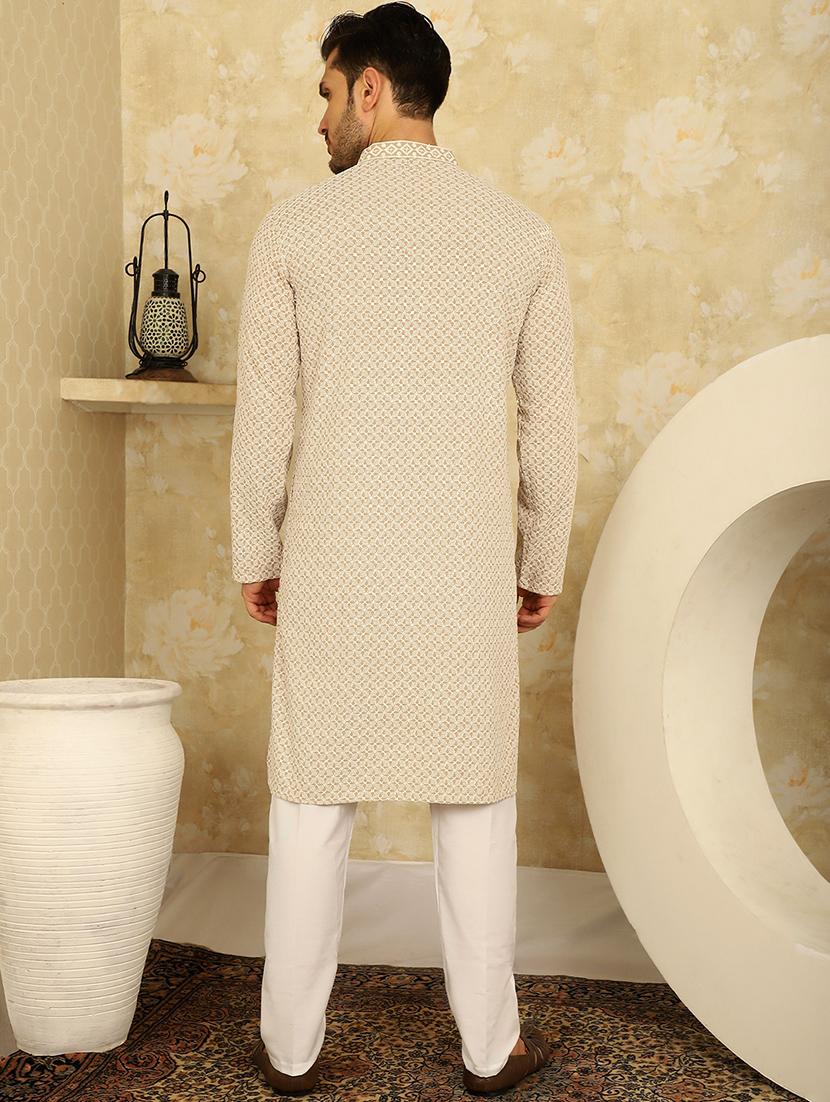 men mandarin neck embroidered kurta pyjama ethnic wear set - 20767185 - Standard Image - 2