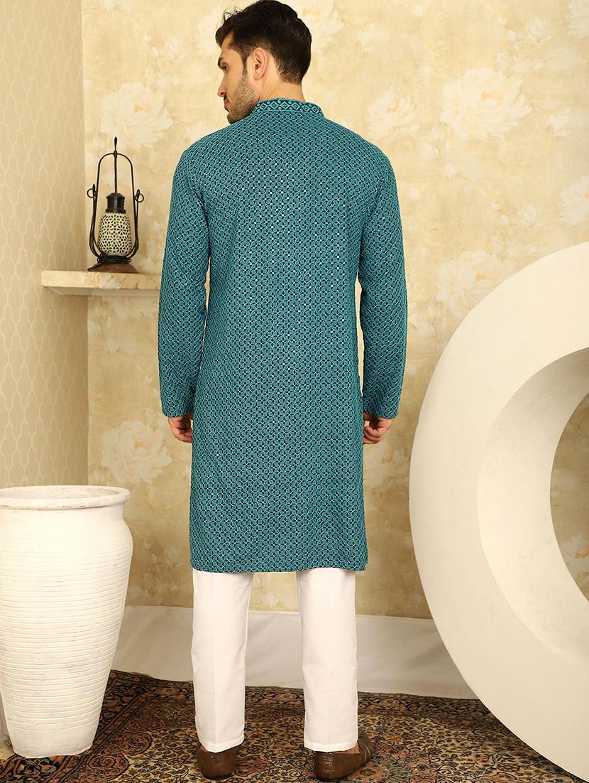 men green embroidered kurta pyjama ethnic wear set - 20767186 - Standard Image - 2