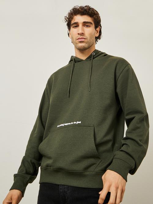 men olive cotton placement print sweatshirt - 20767315 - Standard Image - 0