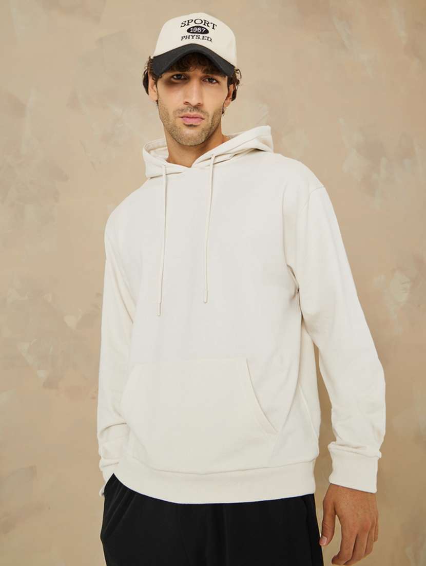 men cream cotton plain sweatshirt