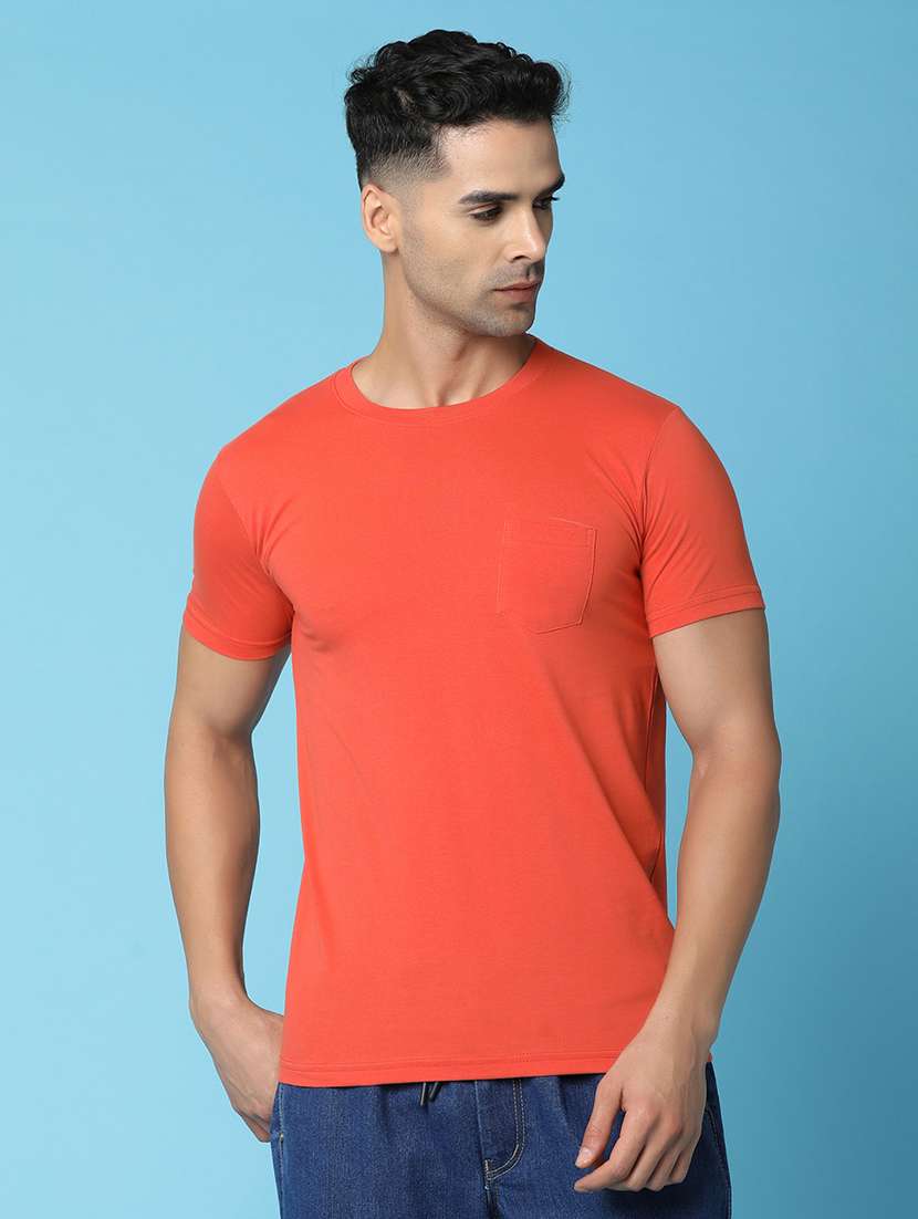 men round neck solid t-shirt