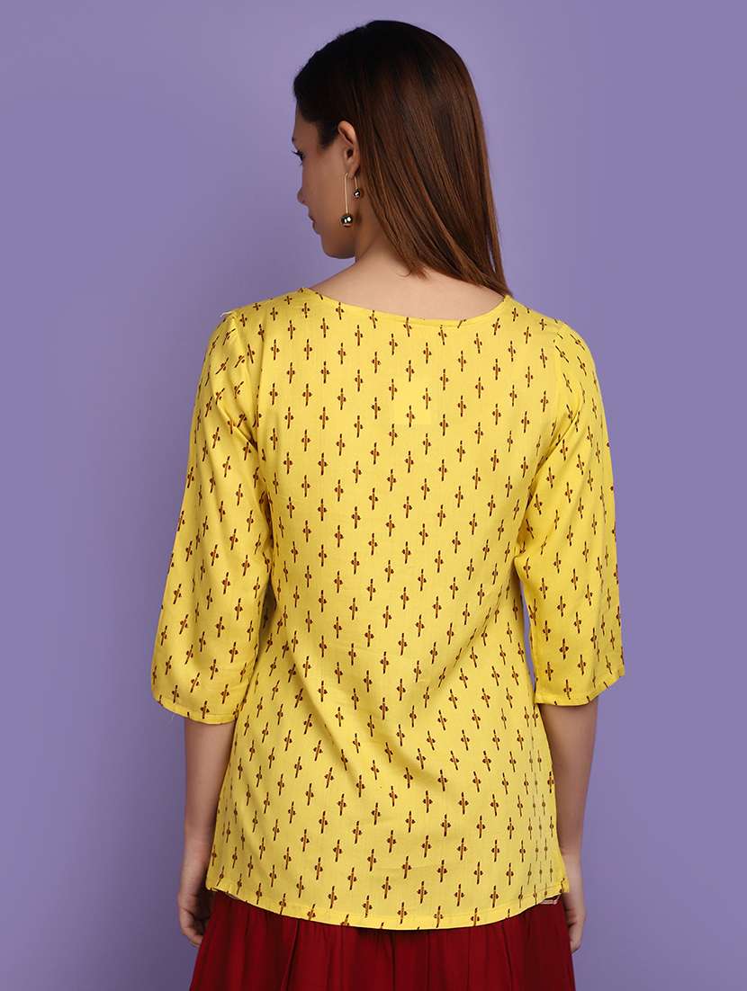 women yellow printed round neck top - 20767533 -  Standard Image - 2