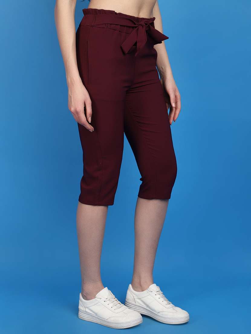 women solid mid rise slim fit capri - 20767540 -  Standard Image - 2