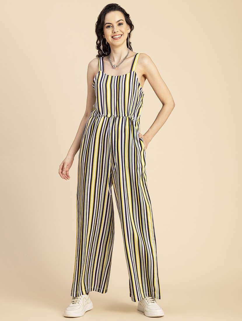 women striped full length jumpsuit
