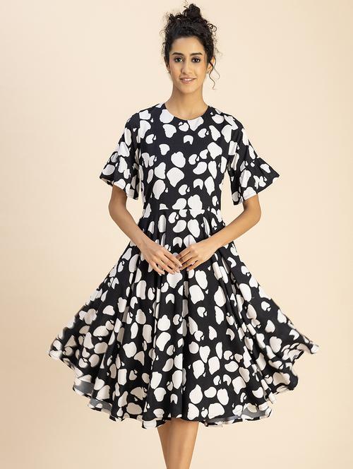 women black printed fit & flare dress - 20767758 - Standard Image - 0