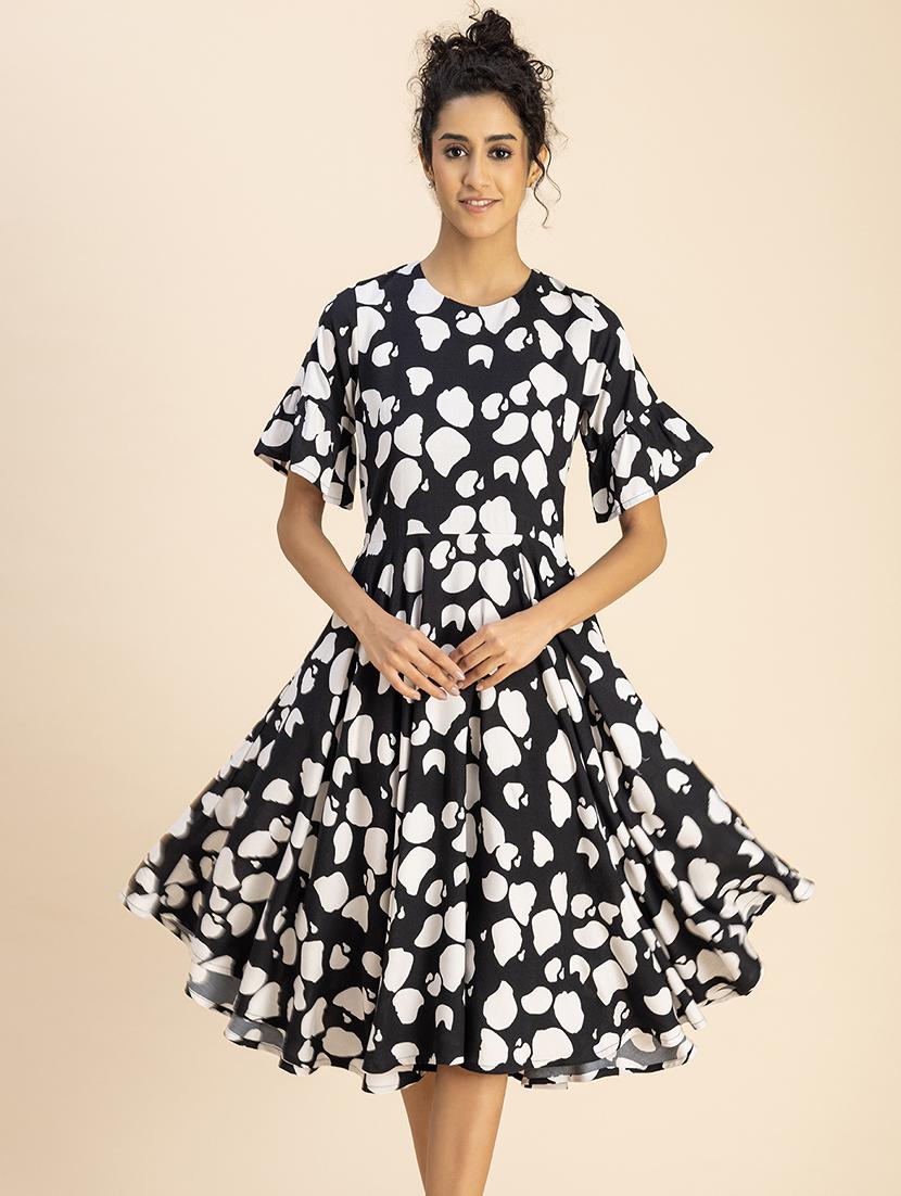 women black printed fit & flare dress - 20767758 - Zoom Image - 0