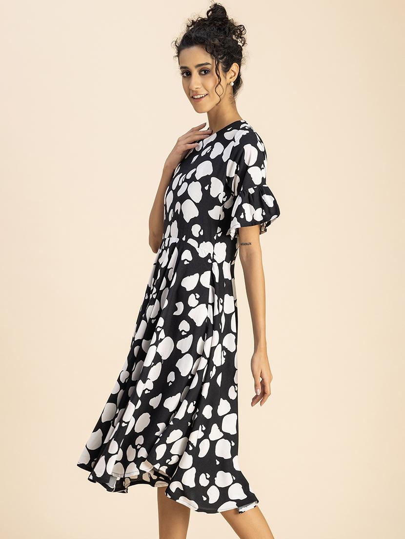 women black printed fit & flare dress - 20767758 - Standard Image - 2