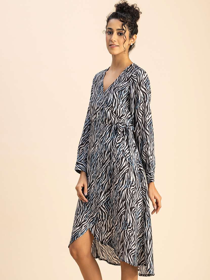 women animal print puff sleeves wrap dress - 20767767 -  Standard Image - 2