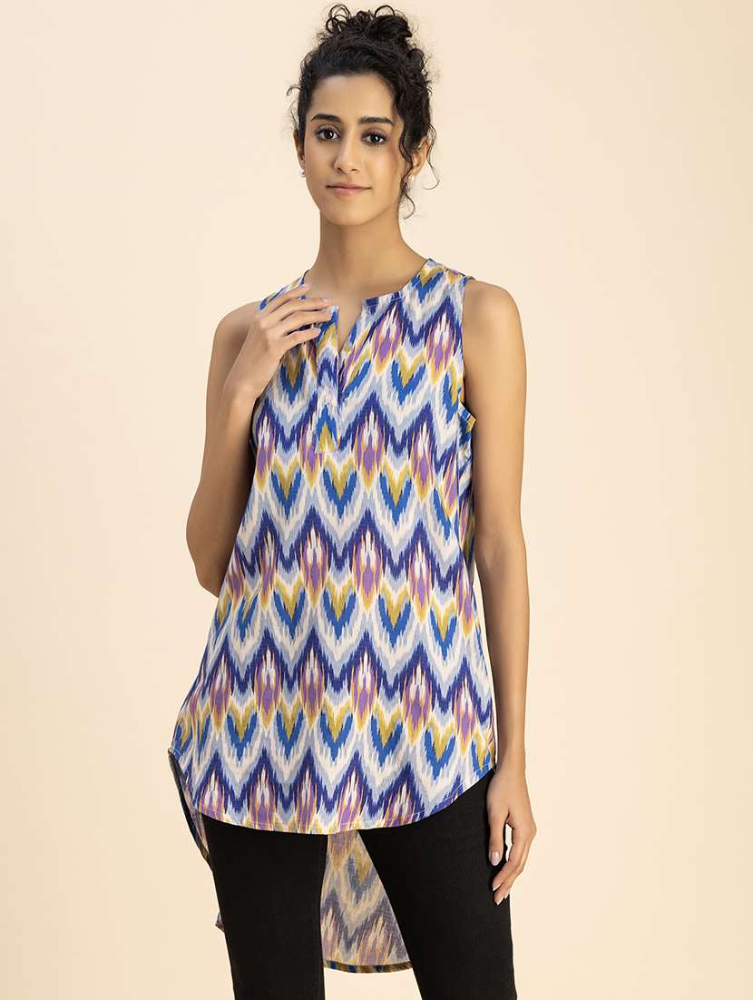 women printed sleeveless high-low top