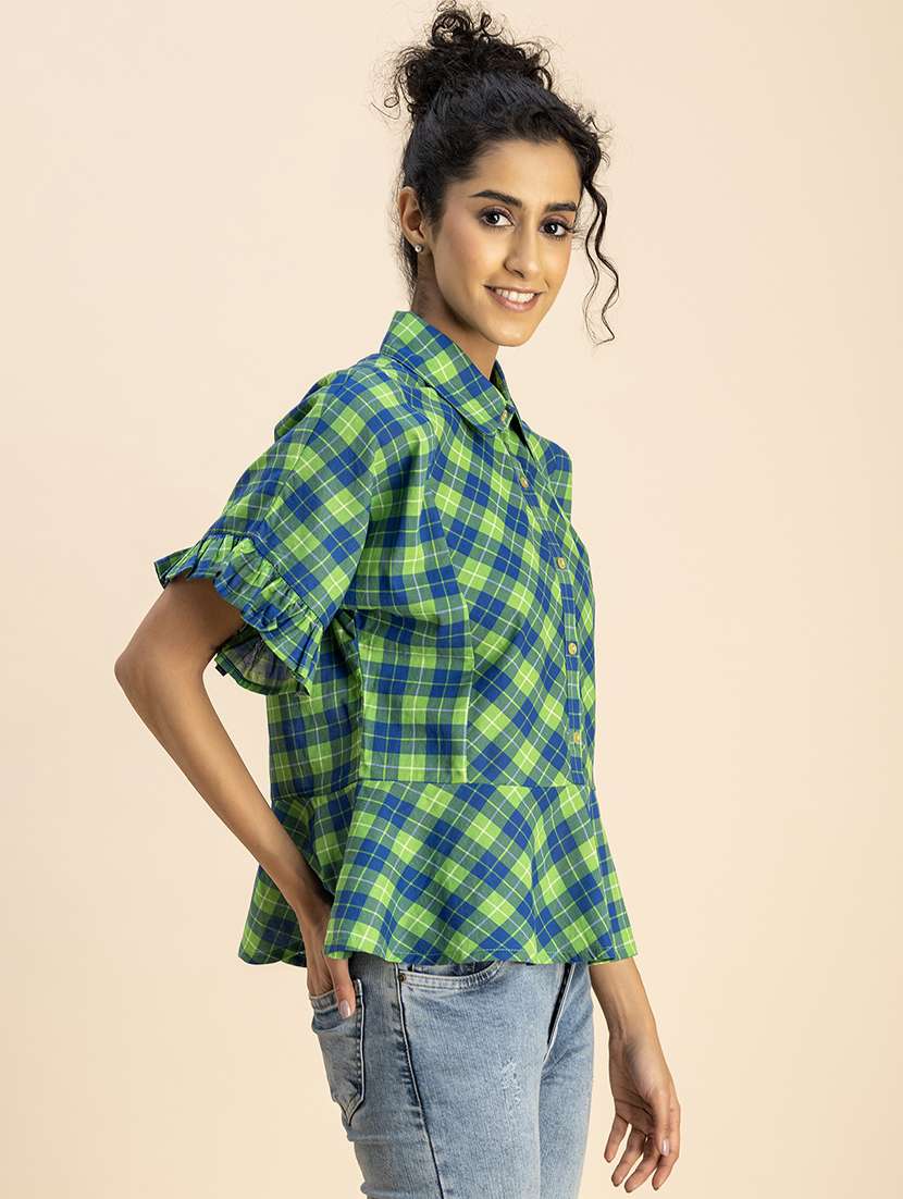 women checkered collared peplum top - 20767824 -  Standard Image - 2