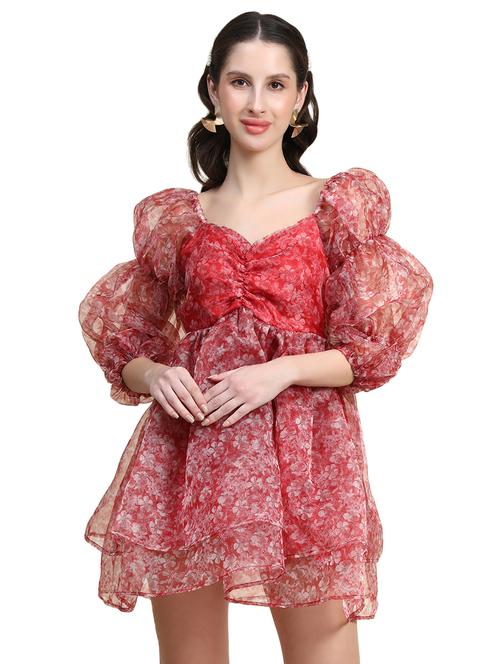 red crepe fit & flare dress - 20768013 - Standard Image - 0