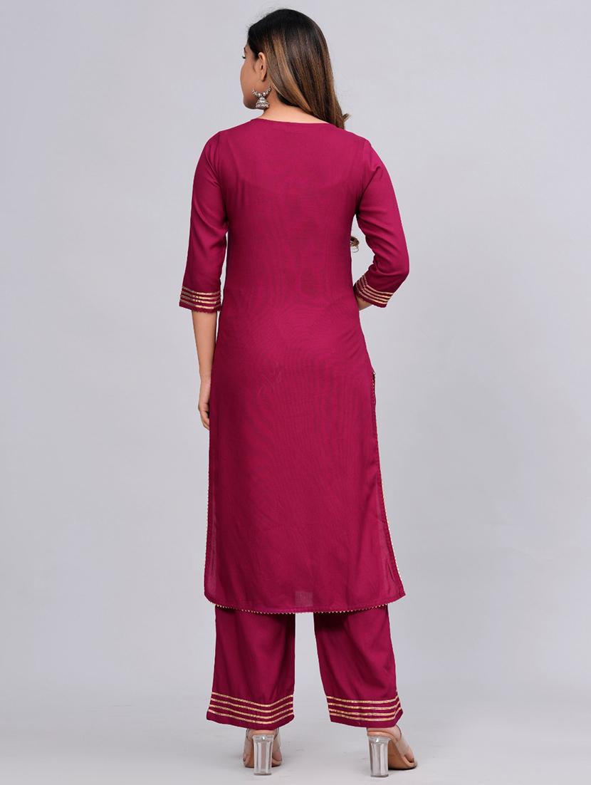 women magenta round neck kurta palazzo set with dupatta - 20768037 - Standard Image - 2