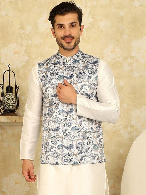 white silk blend nehru jacket - 20768080 -  Standard Image - 0