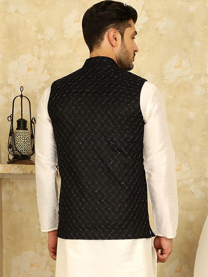 black silk blend nehru jacket - 20768081 - Standard Image - 2