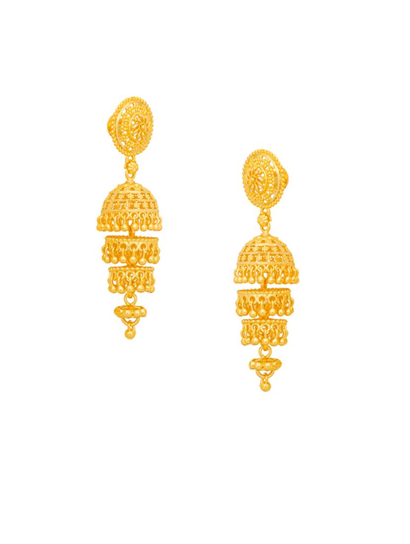 gold plated jhumka earrings - 20768334 - Standard Image - 2
