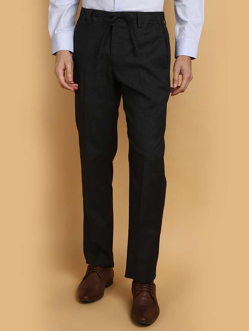 men mid rise checkered cotton pleated formal trouser