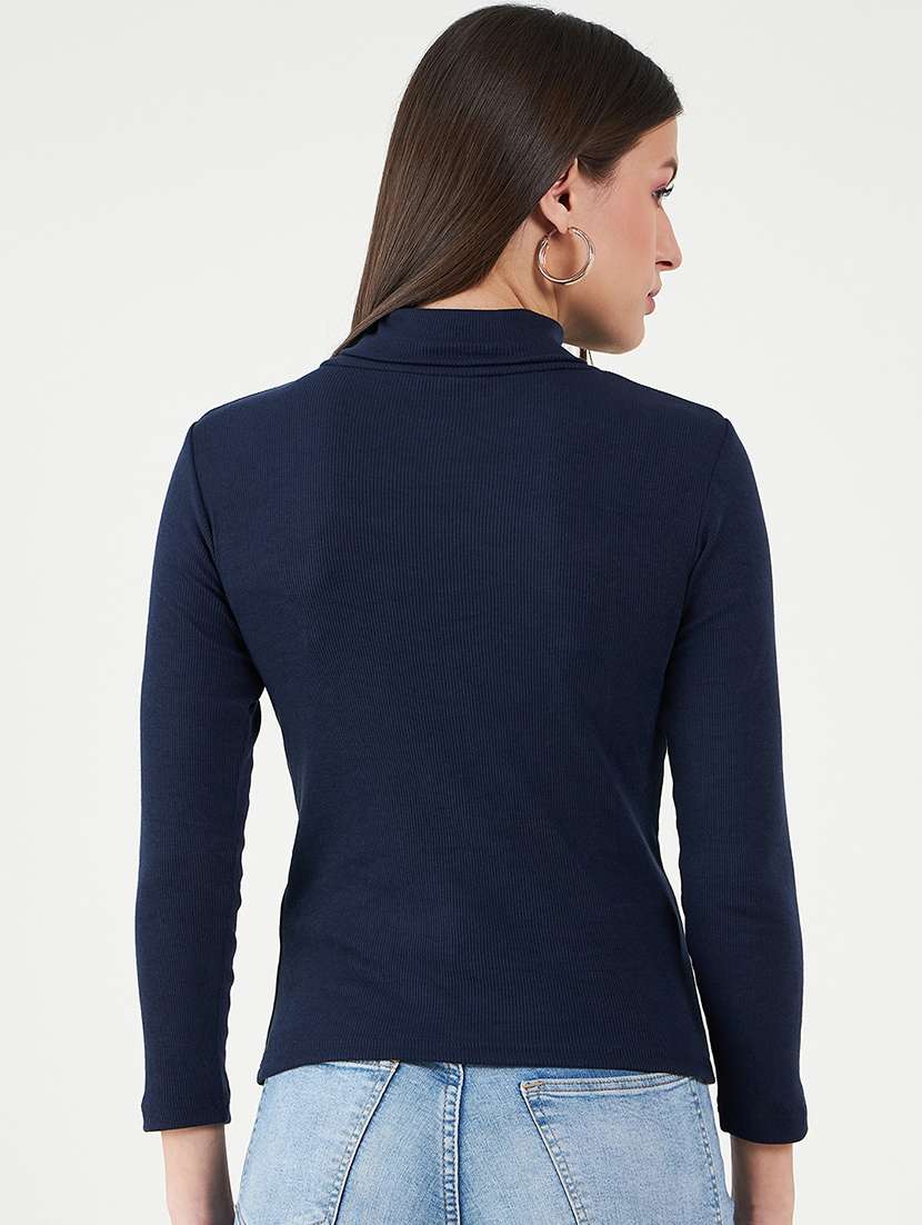 women solid turtle neck long sleeves top - 20777815 -  Standard Image - 2