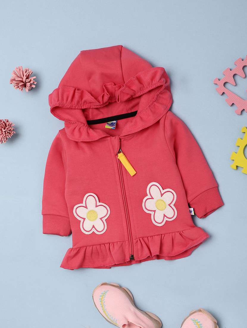 girls pink floral long sleeve hooded sweatshirt
