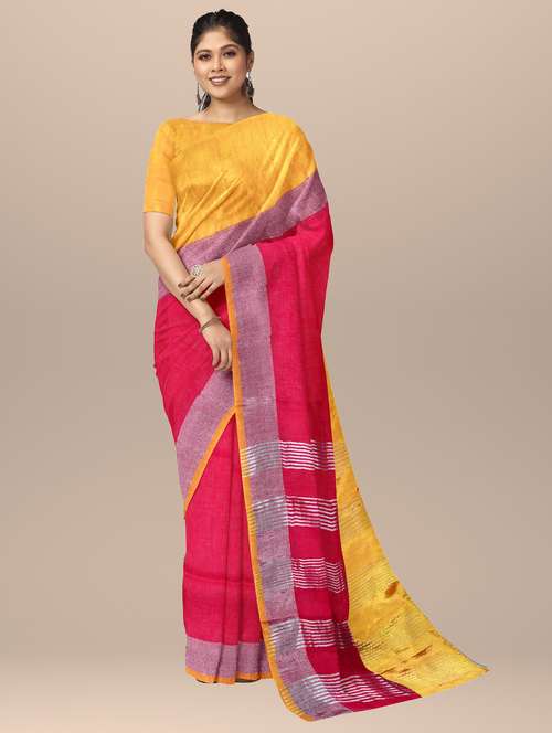 pink linen handloom saree with blouse - 20794796 - Standard Image - 0