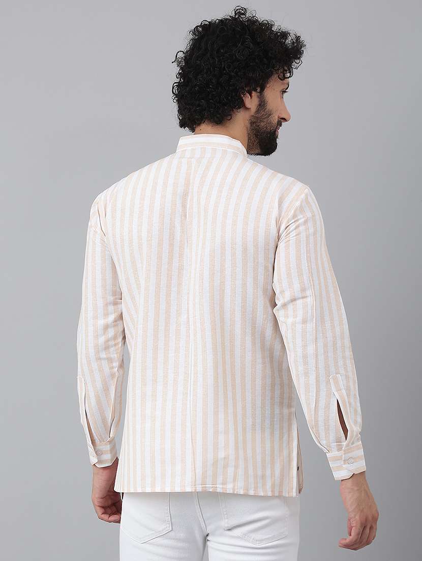 beige striped cotton blend short kurta - 20794797 - Standard Image - 2