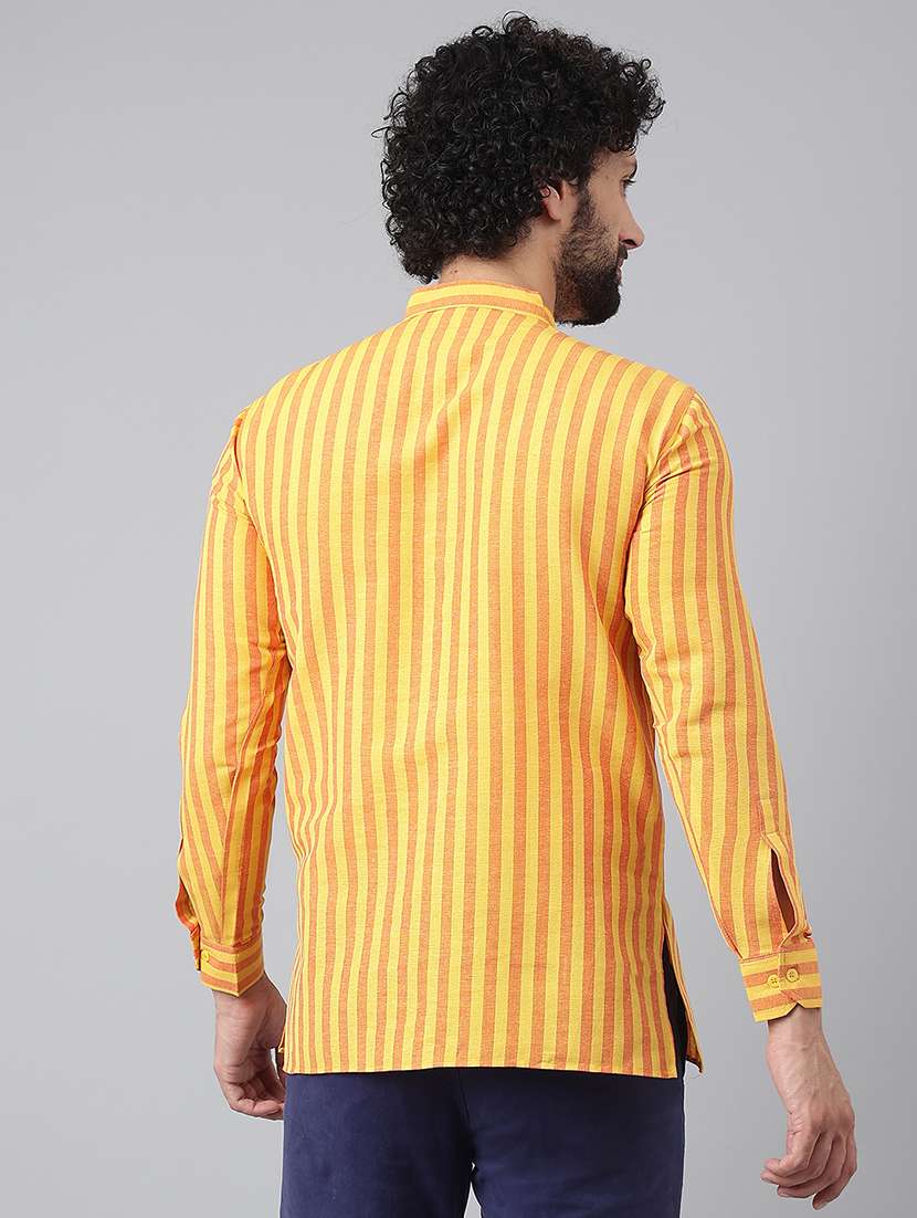 yellow & orange cotton blend striped casual shirt - 20794801 - Standard Image - 2