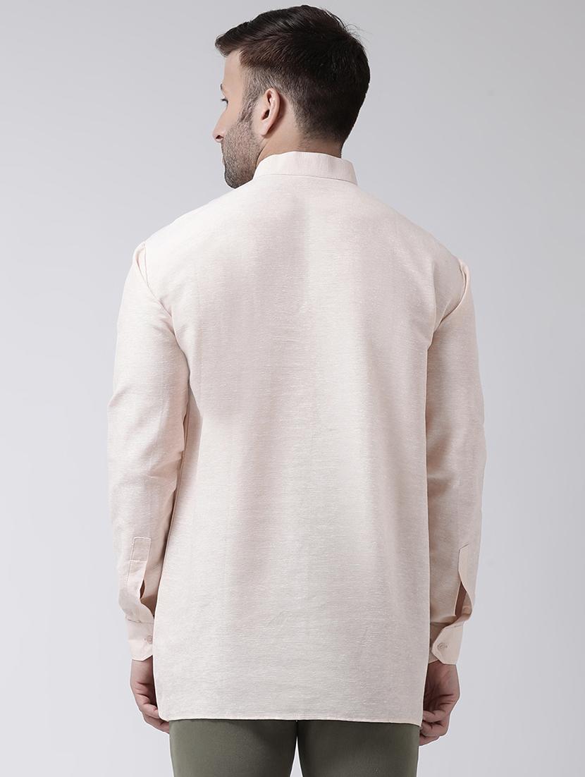 men mandarin neck cotton blend short kurta - 20794817 - Standard Image - 2