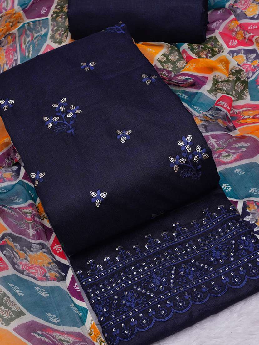 navy blue embroidered unstitched suit set - 20795399 - Standard Image - 2