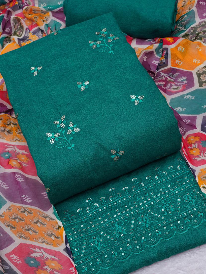 turquoise embroidered unstitched suit set - 20795401 - Standard Image - 2