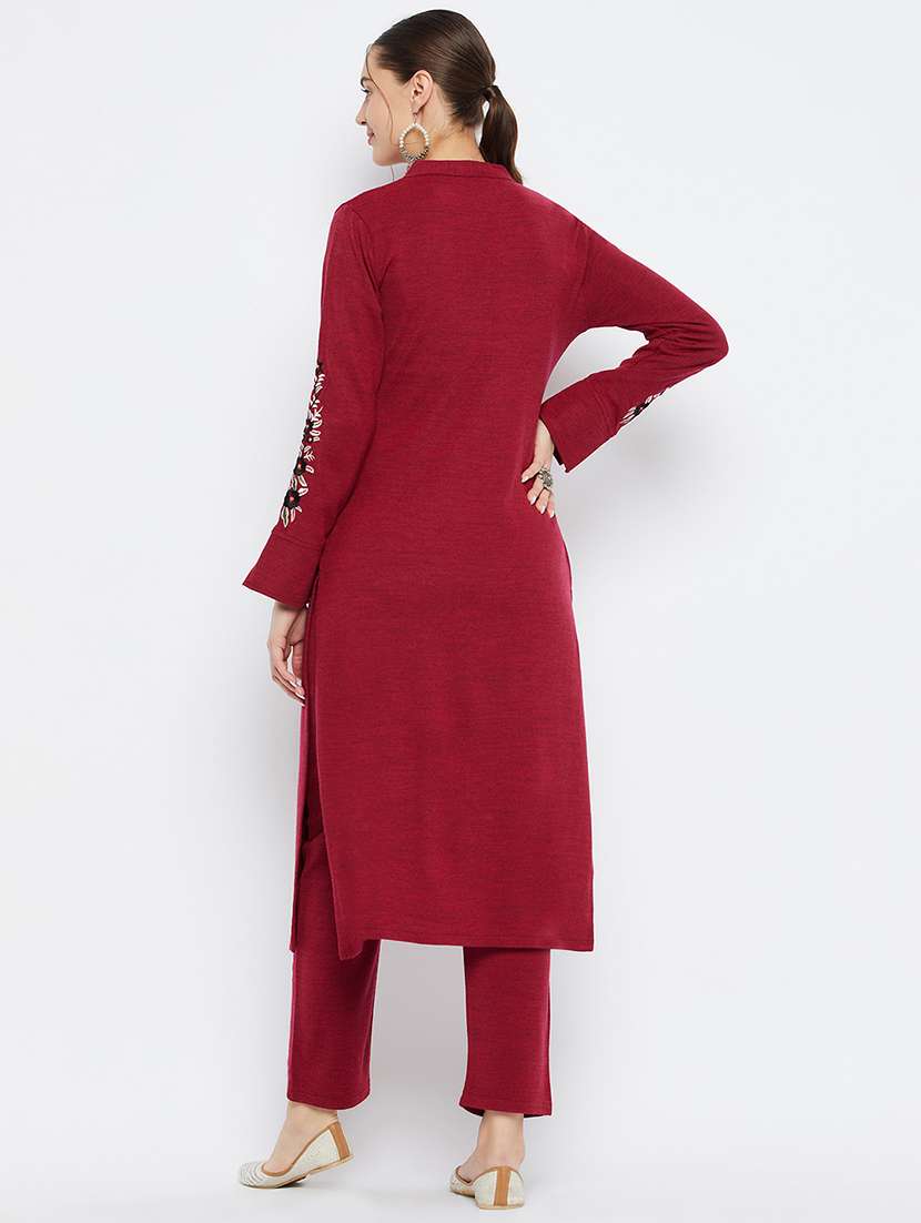 women maroon embroidered kurta pant set - 20796484 - Standard Image - 2