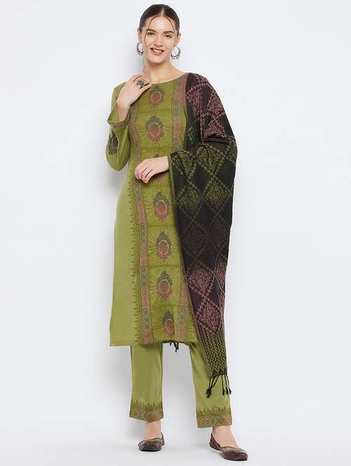 women green self-designed woolen suit set - 20796487 -  Standard Image - 0