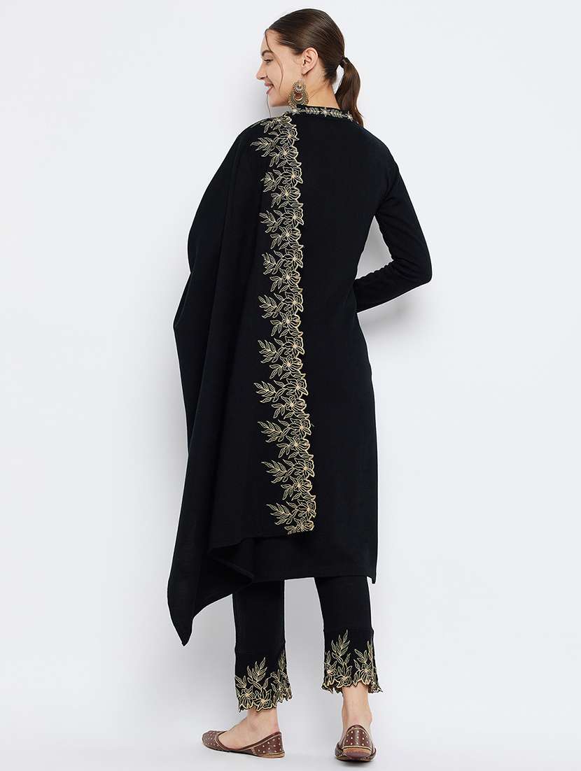 women self design long sleeve woollen suit set - 20796488 - Standard Image - 2