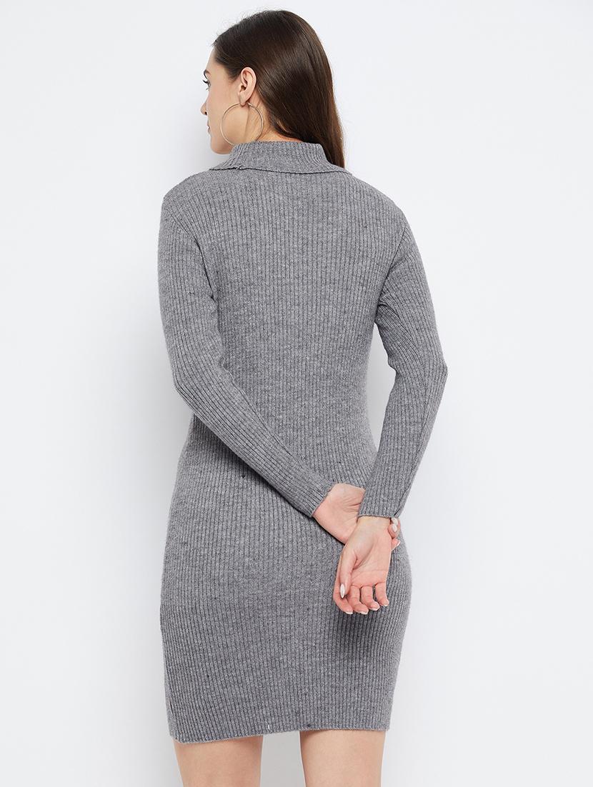 women solid full sleeve wool bodycon dress - 20796493 - Standard Image - 2