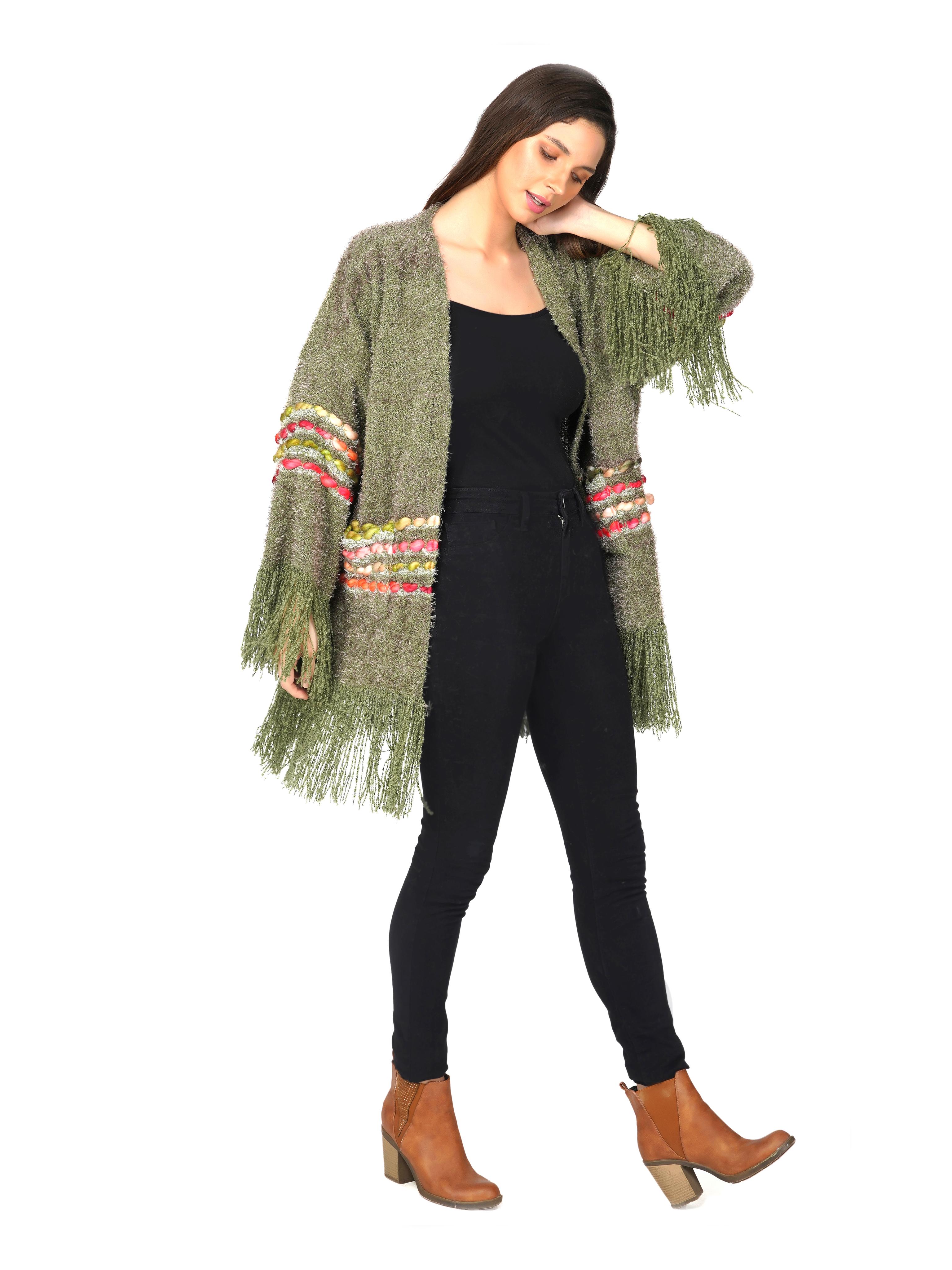 olive green kimono sleeved cardigan - 20796609 - Standard Image - 2