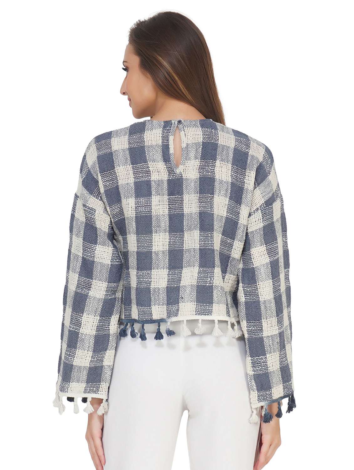 white checked printed detailed top - 20796643 -  Standard Image - 2