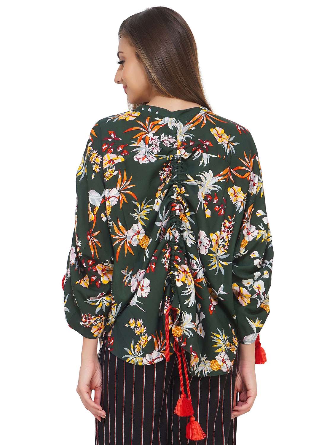 green floral printed detailed shirt style top - 20796644 -  Standard Image - 2
