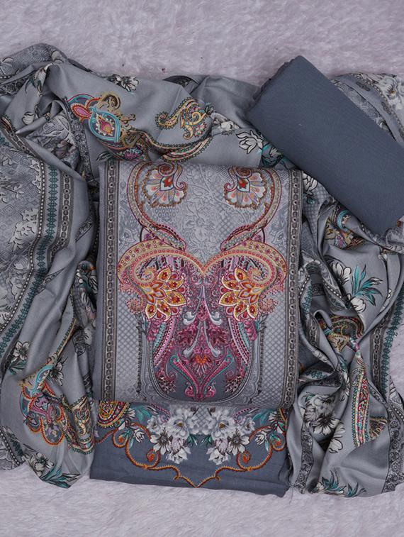 grey printed unstitched suit set - 20796751 - Standard Image - 2