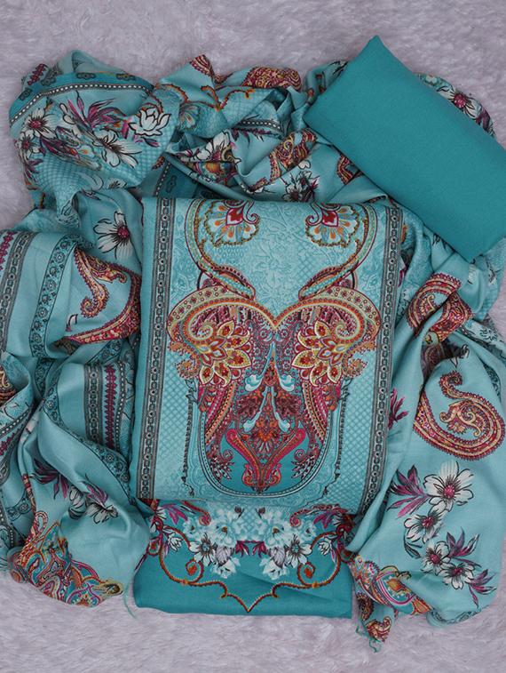 turquoise printed unstitched suit set - 20796754 - Standard Image - 2